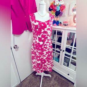 KASPER midlength pink floral dress.